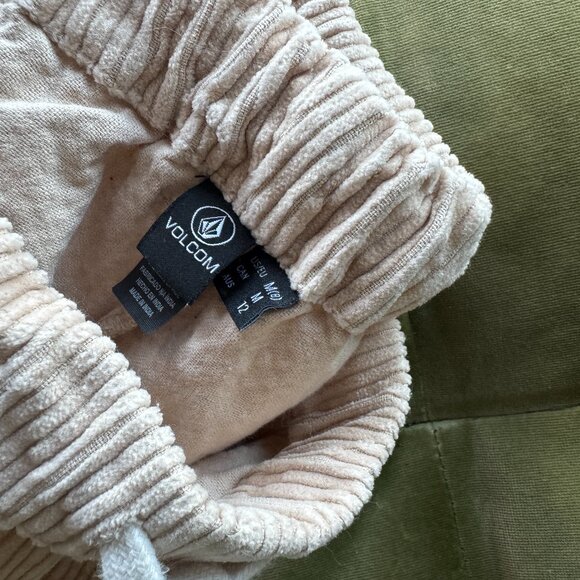 Volcom Women’s Corduroy Joggers Size M Beige Tan Drawstring Waist Soft Cozy Pan - Picture 2 of 2